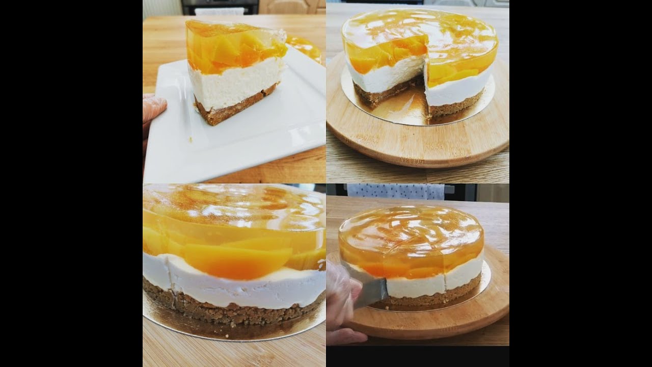 Skanus ir gaivus, nekeptas tortas su persikais /Cheesecake with peaches