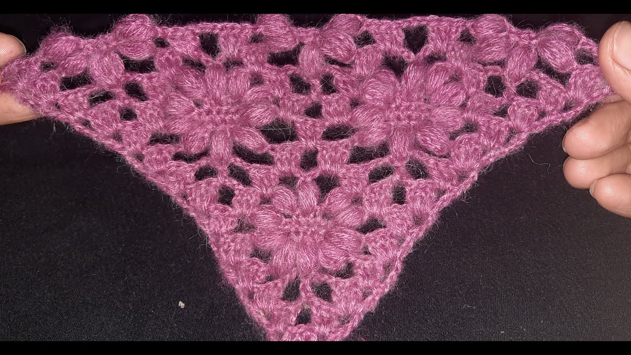 شال الوردة المثلث بالكروشيه جميل جدا How to crochet  Triangle flower shawl