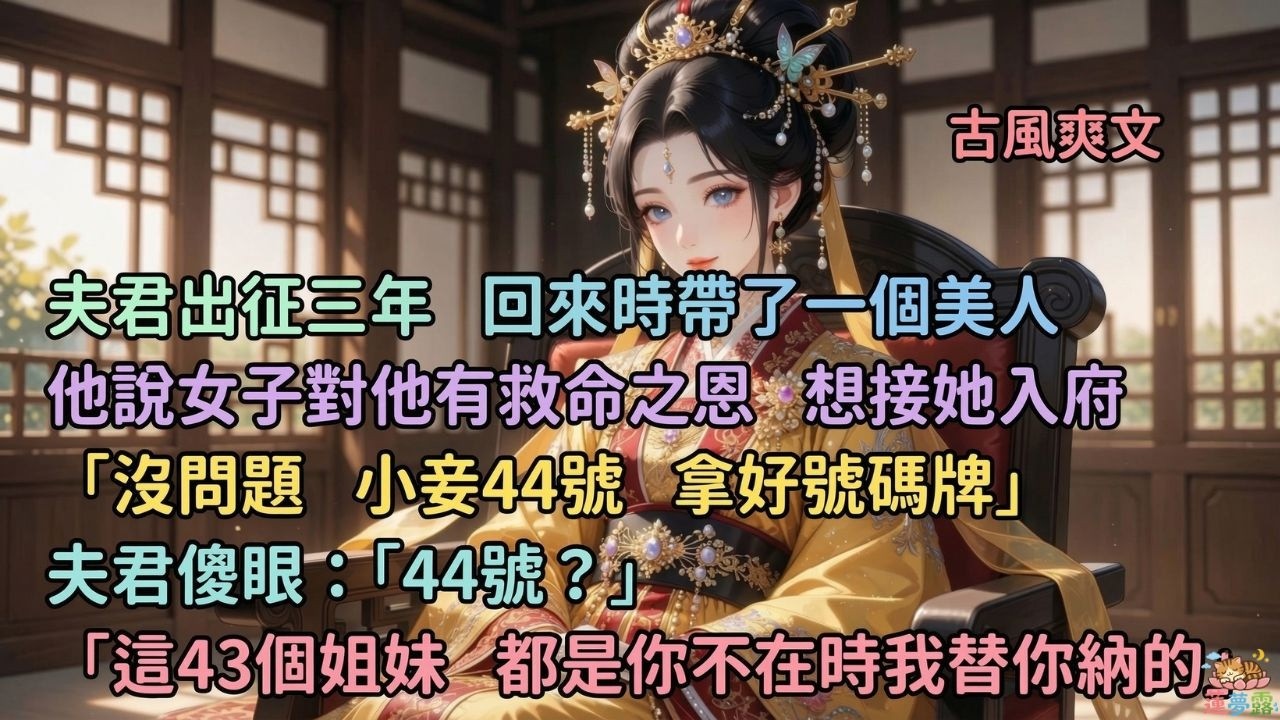 出征三年，夫君帶回清冷美人想納妾。我反手遞上號碼牌：「前面還有43個姐妹，44號請排隊！」#小说​#小说推荐​#完結​#古言​#一口氣看完