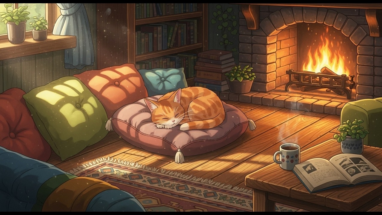Rain Sounds & Cozy Cabin Fireplace 🌧️🔥 Soft Lofi Music for Study, Focus & Chill
