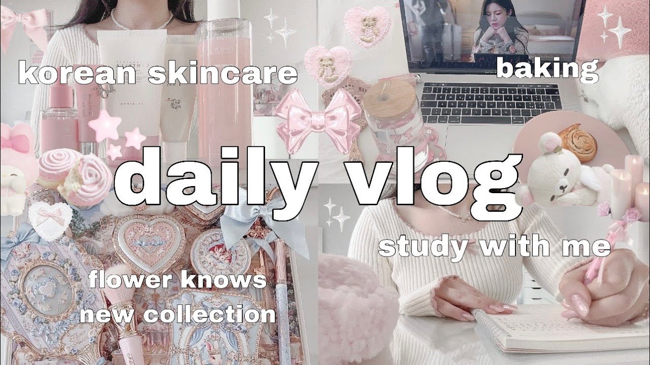 daily vlog 🎀🍥 q&a, study with me, flower knows haul, korean skincare, baking & organizing