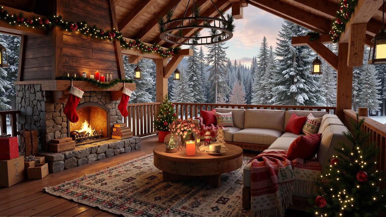 Winter Jazz by the Fireplace 🎄 Cozy Cabin Ambience & Christmas Jazz for Relaxation, Study & Work
