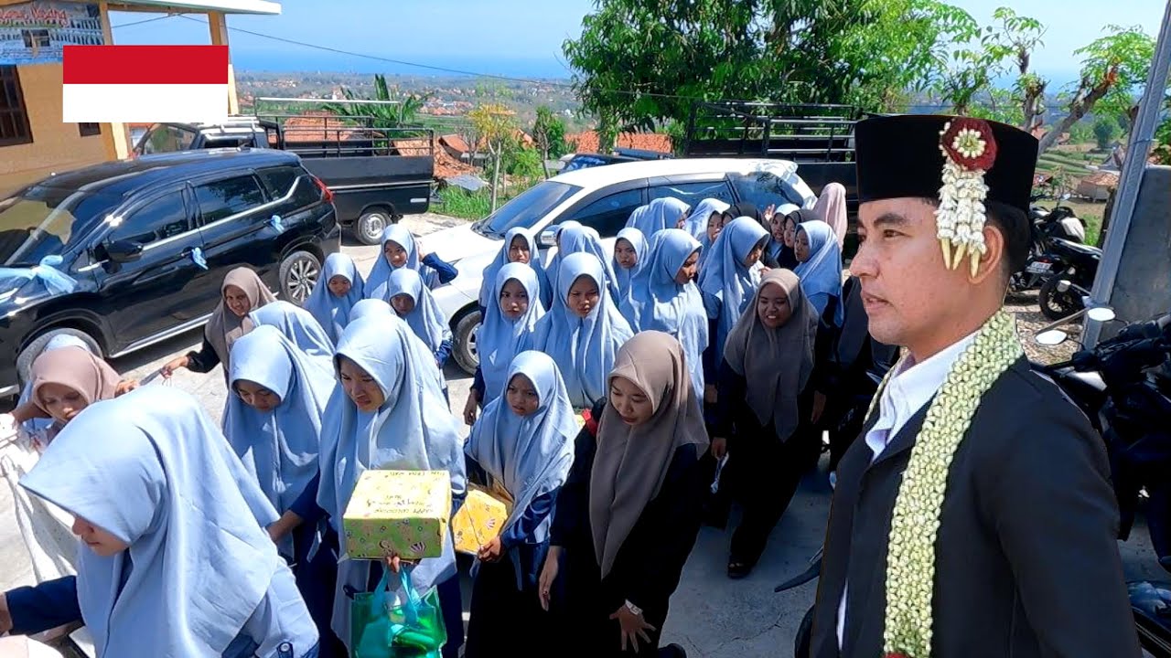 Village life in indonesia, muslim wedding in village, bride and groom from Islamic boarding school