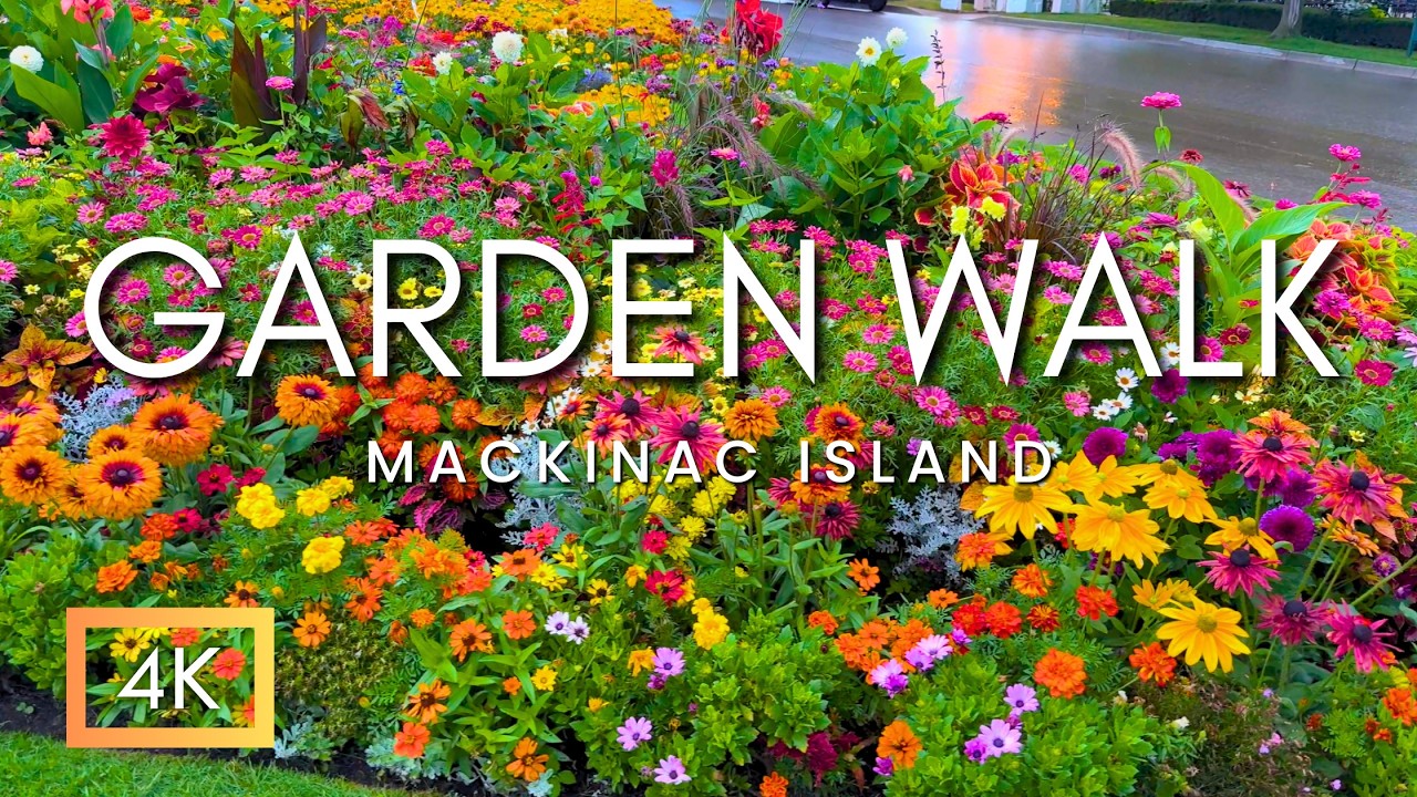 Peaceful Garden Walking Tour After A Summer Morning Rain On Mackinac Island | Relaxing Nature Sounds