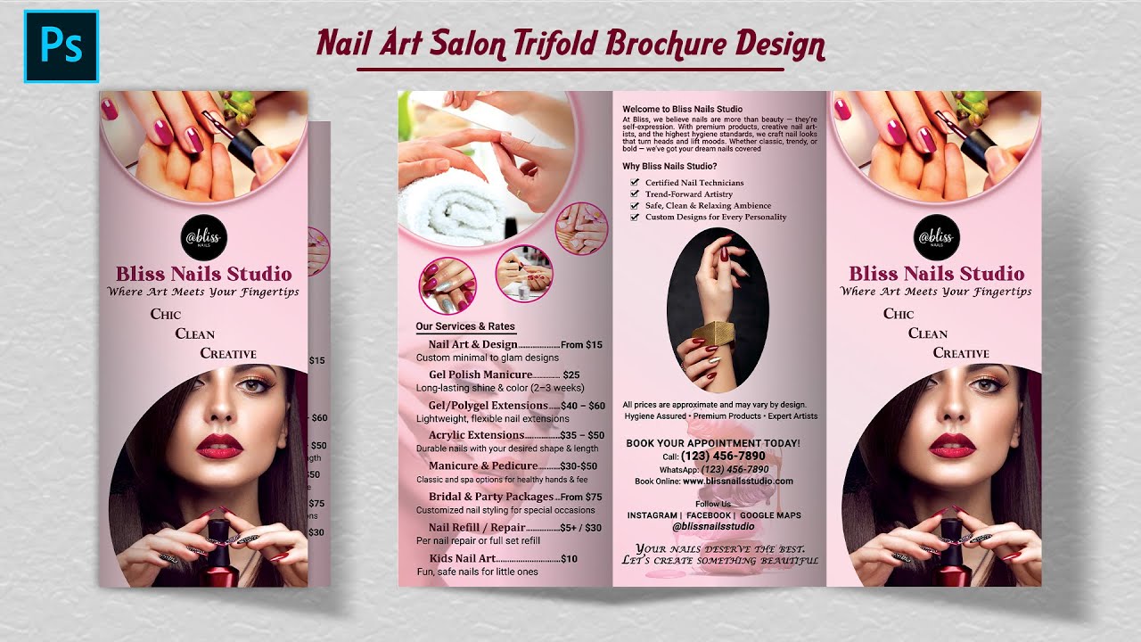 Trifold Brochure Design For Nail Salon | Beauty Salon Brochure Design | Brochure Design - Photoshop