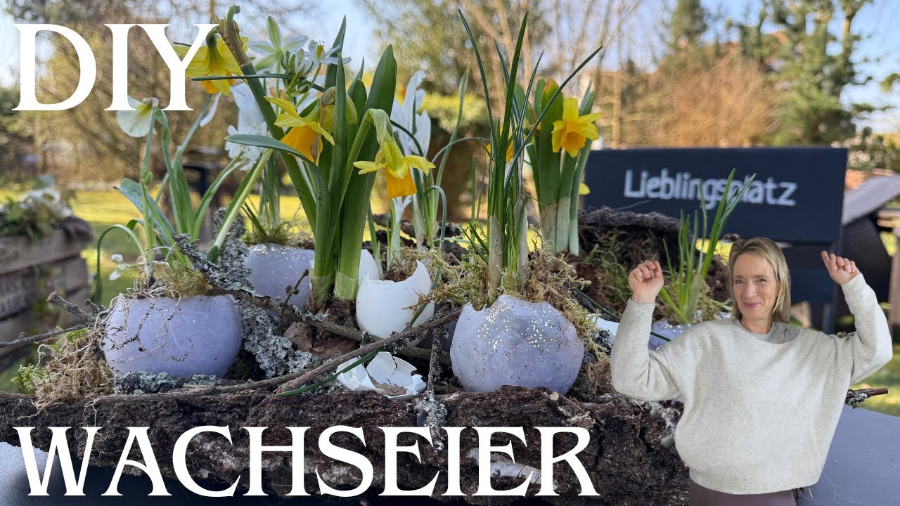 DIY WACHSEIER natürlich in SZENE gesetzt 🧡 Bepflanzung auf der RINDE