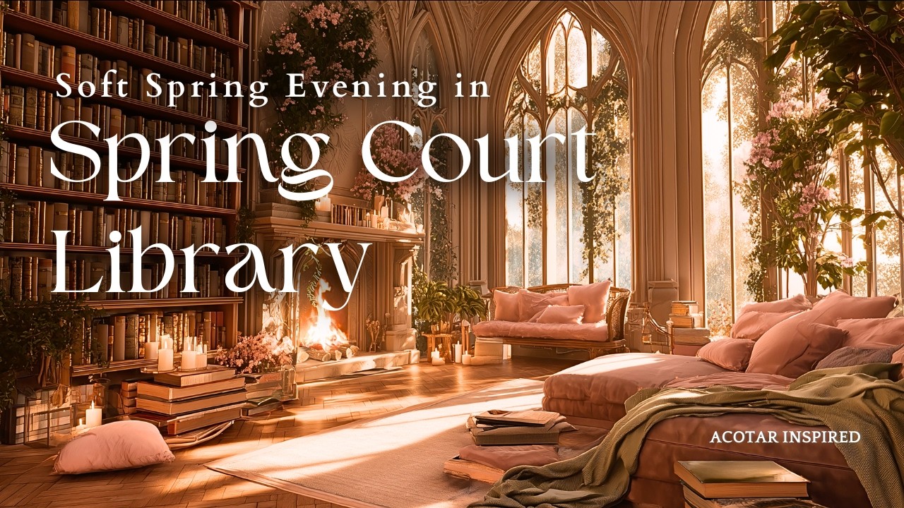 Escape to the Spring Court | Light Rain & Fireplace | Fantasy Library Ambience