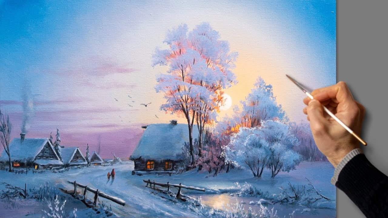 Acrylic Landscape Painting ❄️ Winter Sunset ❄️ Art & Music ❄️ Picture | Kreativität Kunst Malerei
