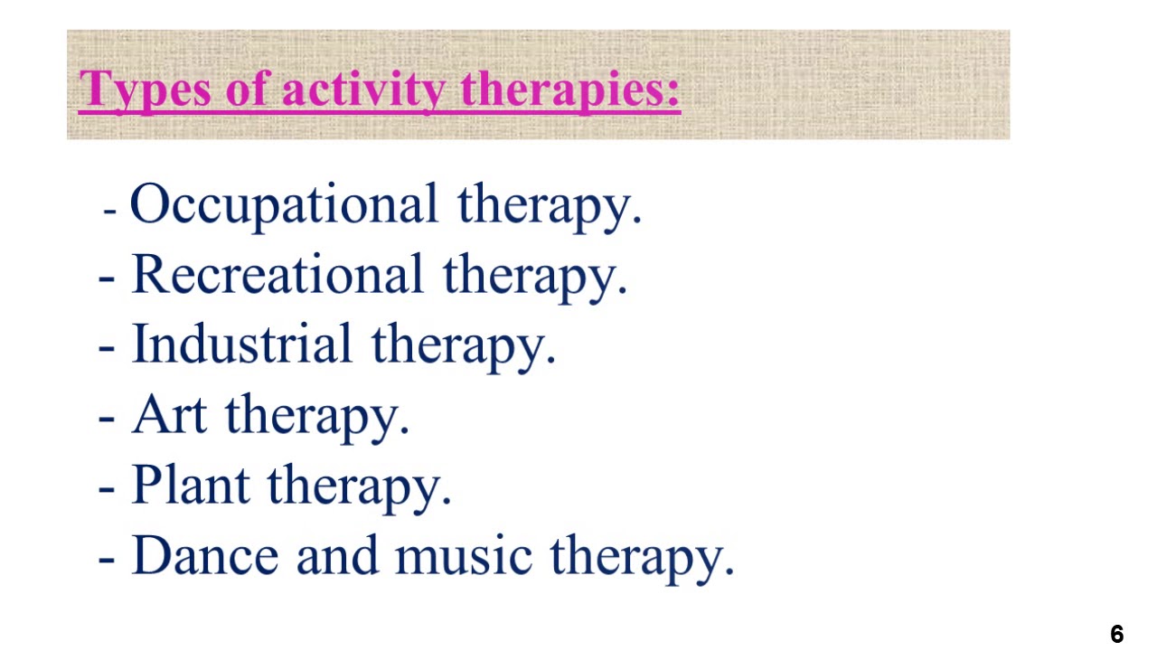 محاضرة تمريض الصحة النفسية والعقلية بعنوان Activity therapy الفرقة الرابعة  د. أميرة عاطف 18-11-2020