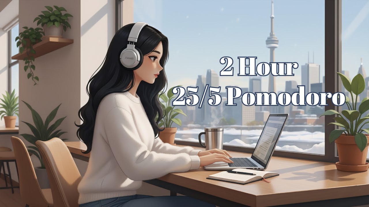 Cozy Toronto Cafe ❄️☕ 2 HR (25/5) Pomodoro Study Session w/ Lofi Music