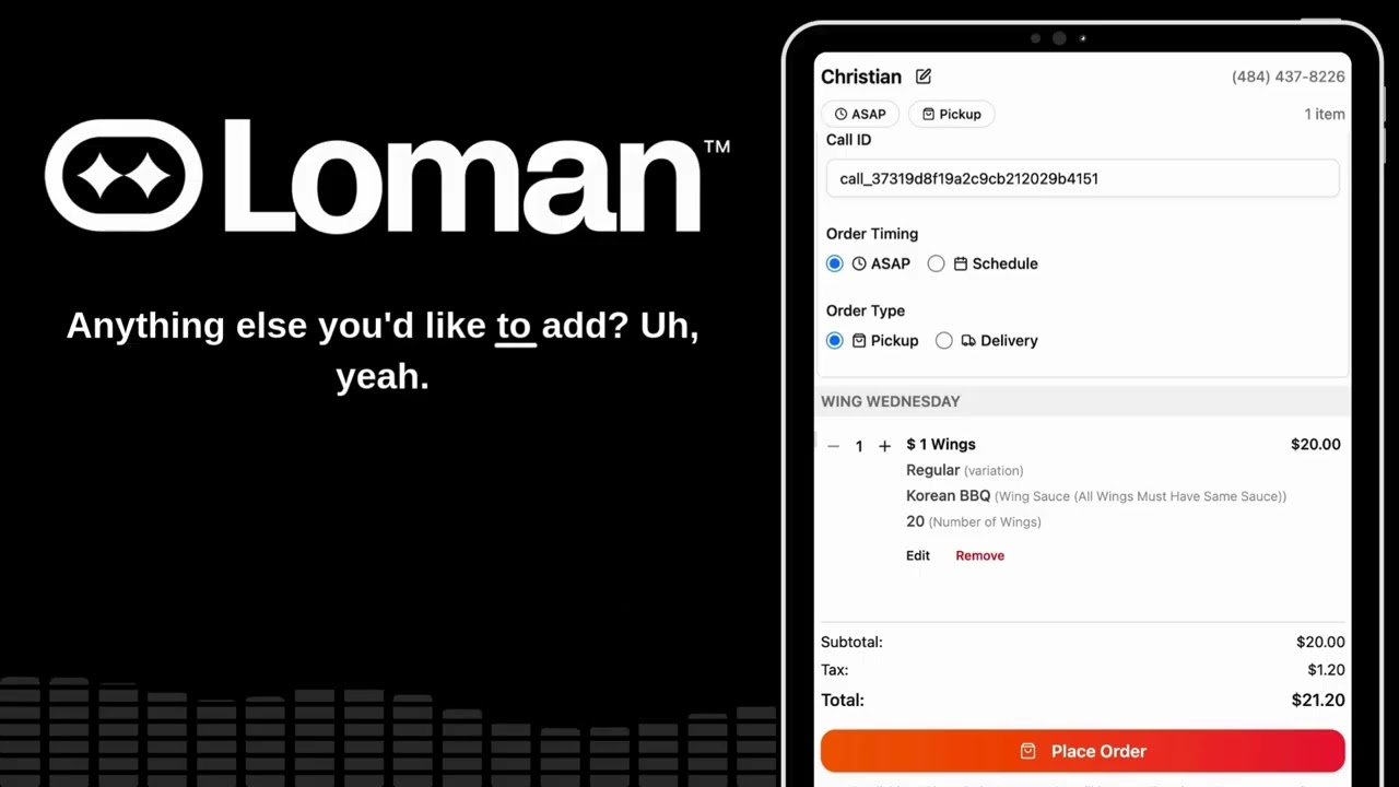 Loman AI Demo - Voice AI Phone Agent for Restaurants
