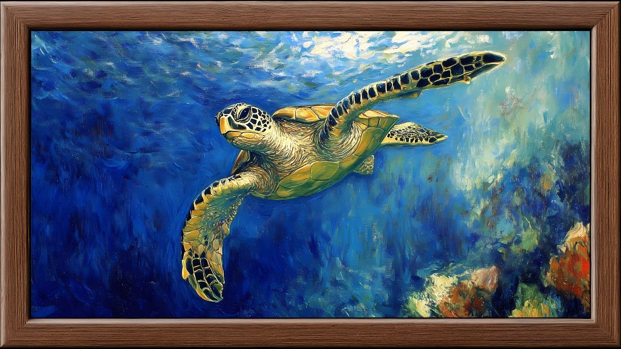 Martinique Sea Turtles | Turquoise Ocean & Coral Reef Art | Claude Monet–Inspired Frame TV Art 4K
