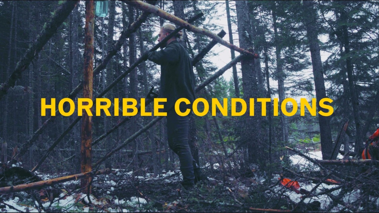 Bushcraft vs. COLD Rain - Winter Camping No Tent