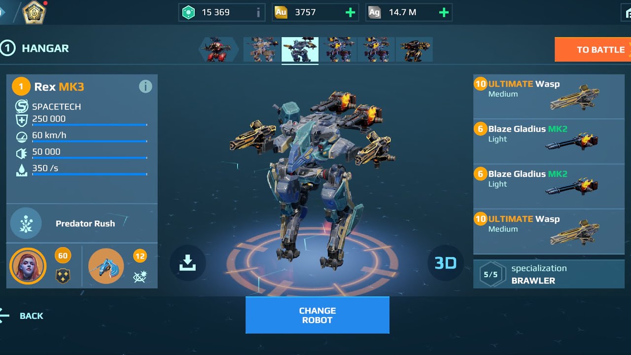 Rex Ultimate Waps Gladius | War Robots Gameplay 