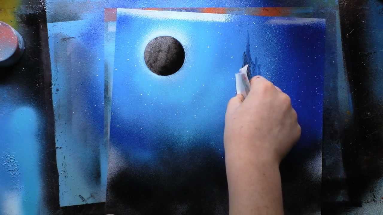 Blue Mountains & waterfall Spray paint art