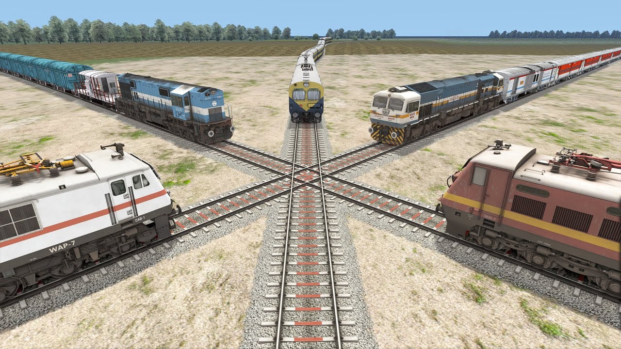 Five Trains at Forked Railroad | Cross Each Other at Diamond Crossing