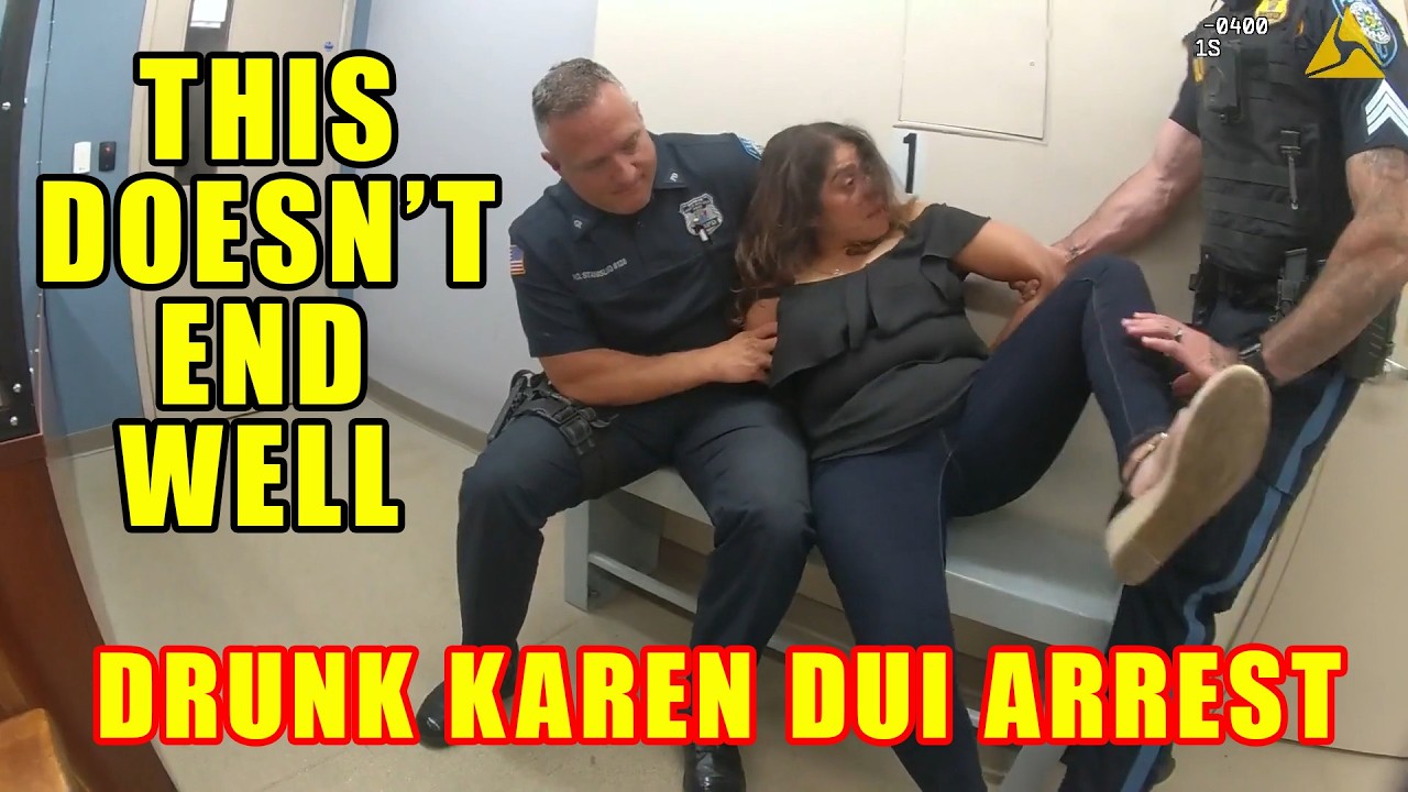 Bodycam DUI Arrest - It Takes 2 Male Police Officers to Control This Insufferable Drunk Karen