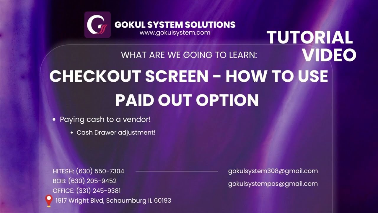 GokulPOS - CHECKOUT SCREEN - HOW TO USE PAID OUT OPTION