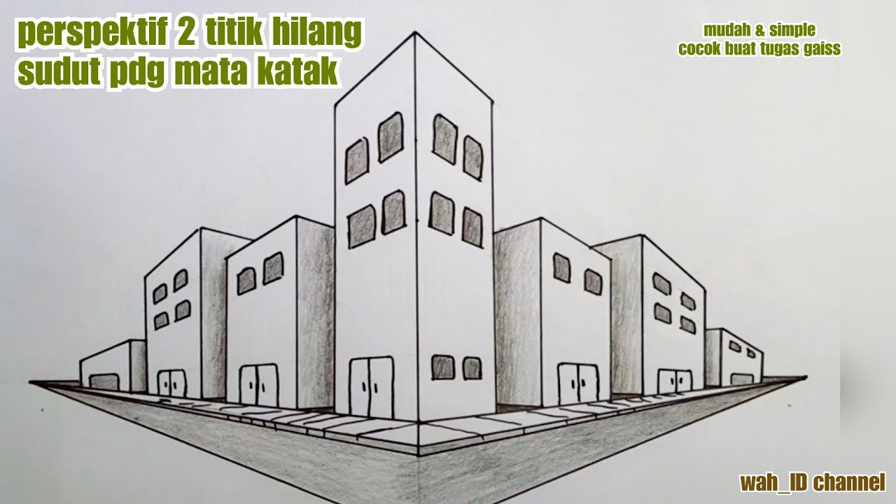 cara gambar perspektif 2 titik hilang sudut pandang bawah || tutorial gambar perspektif mudah