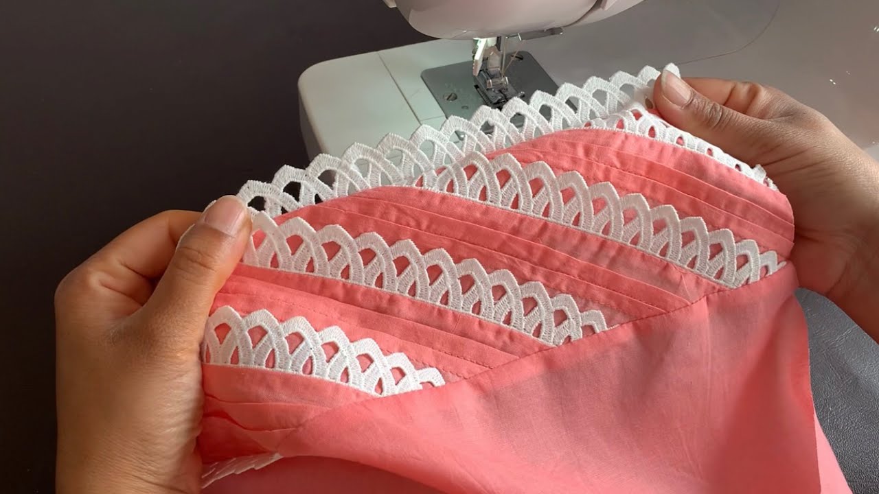 Trendy sleeves design on solid colour with shital lace