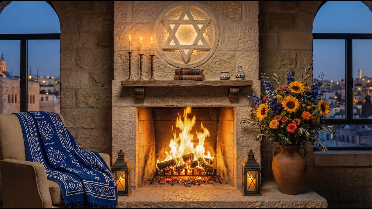 Cozy Fireplace in Jerusalem ✡️ Crackling Fire Sounds & Calm Music | Passover Atmosphere