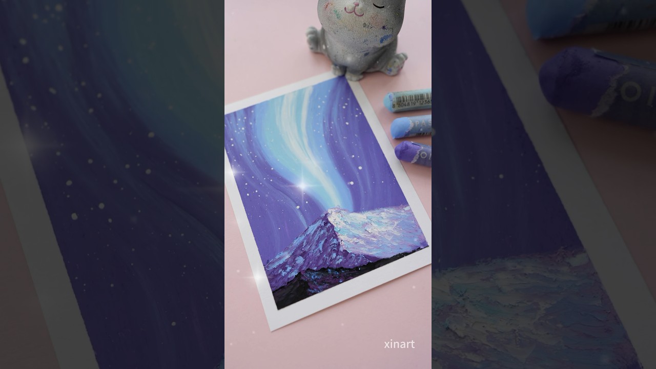 Oil pastel drawing - purple aurora #oilpastel #creativeart #easydrawing #painting #art
