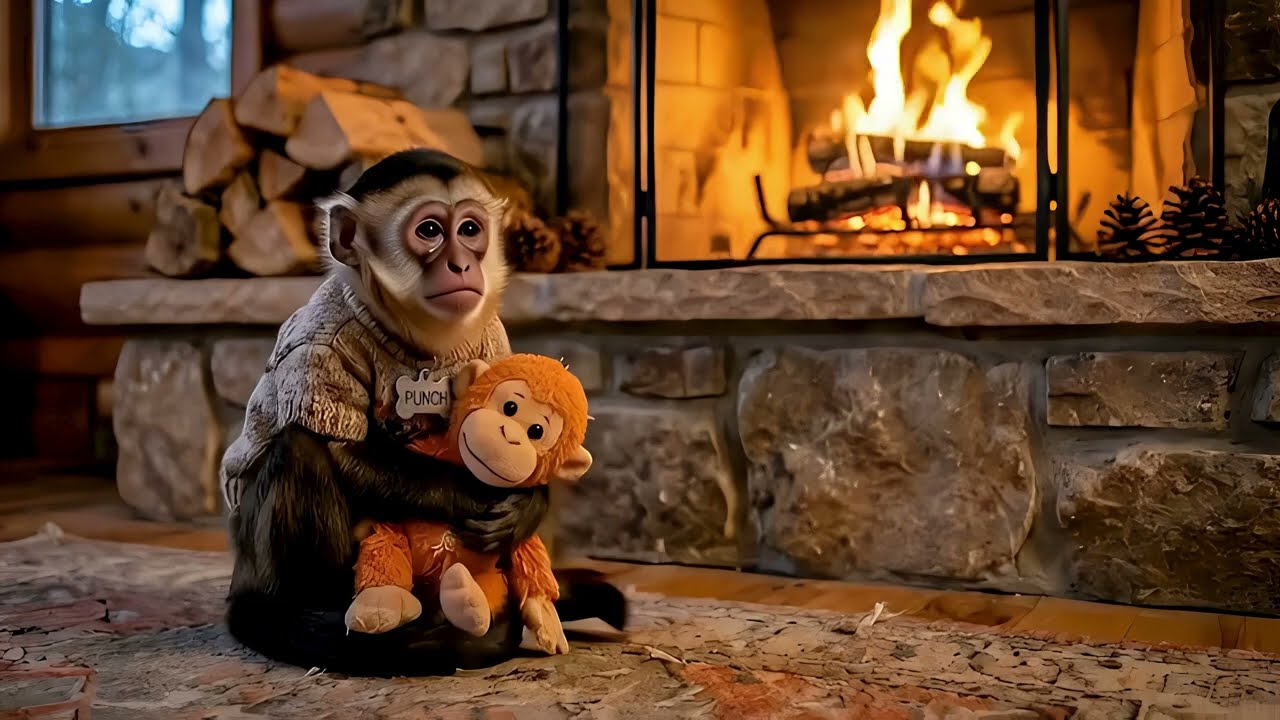 🔥 Monkey Punch Chill Stream | Cozy Fireplace Vibes #PunchTheMonkey #LonelyMonkey #cozyflame