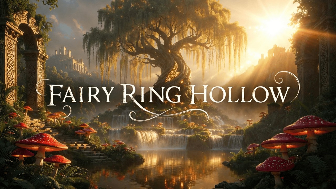 Fairy Ring Hollow | Celtic Fantasy Ambience | Sunset & Waterfall Atmosphere
