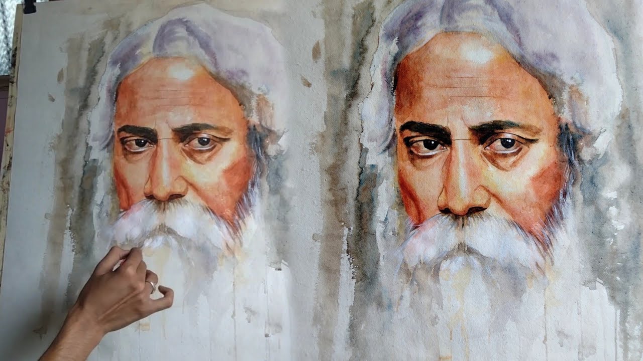 Painting of Rabindranath Tagore 🙏❤️ | Watercolor Painting | Acrylic Painting | Surajit Sarkar Art