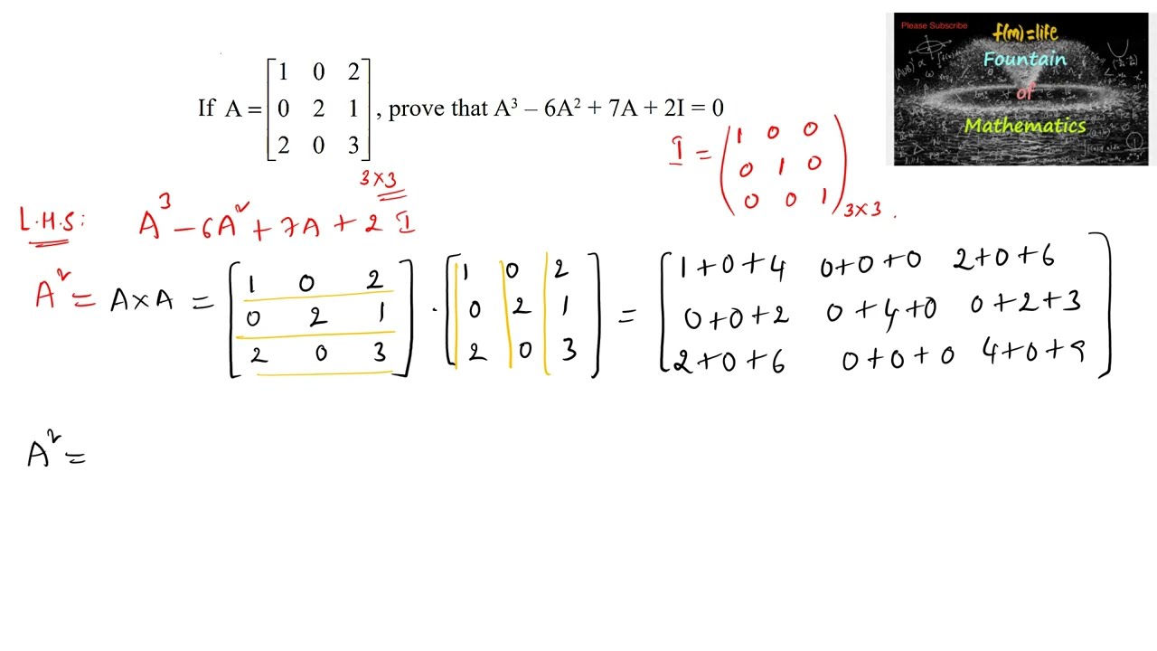IfA =[1 0 2 0 2 1 2 0 3] prove that A^3-6A^2+ 7A+2I=0|CBSE|NCERT|12|Matrices|2023|Practice Problems