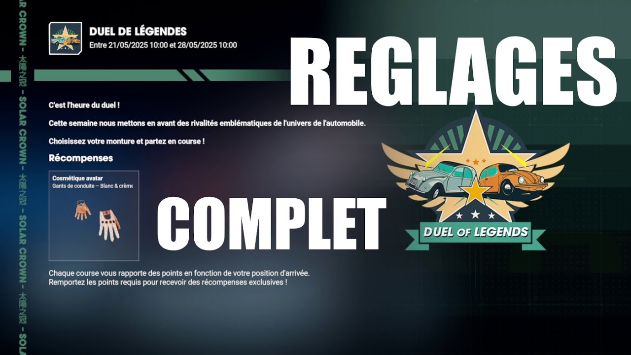 TDUSC DUEL DE LEGENDES COMPLET Test Drive Unlimited Solar Crown LIVE EVENT REGLAGES PRO SETTINGS