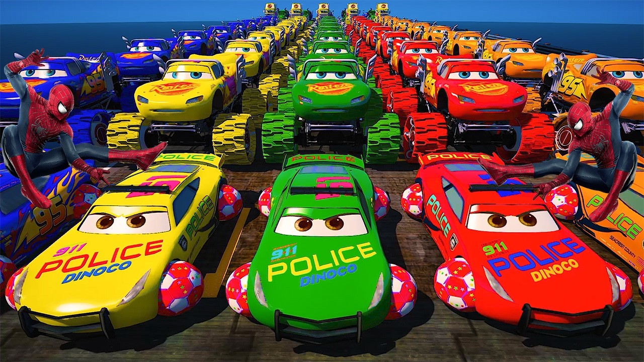 GTA 5 SPIDERMAN Cars Challenge Lightning & Monster McQueen Jackson Storm Miss Fritter & Friends Cars