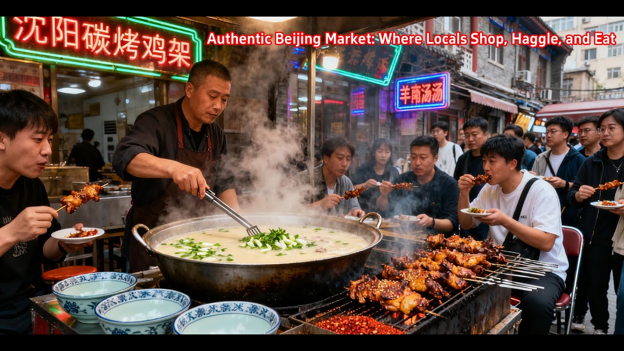 Try Beijing’s Iconic Bites! Lamb Soup & Carbon-Grilled Chicken at the Market（解锁北京风味！大集碳烤鸡架 + 暖心羊汤）