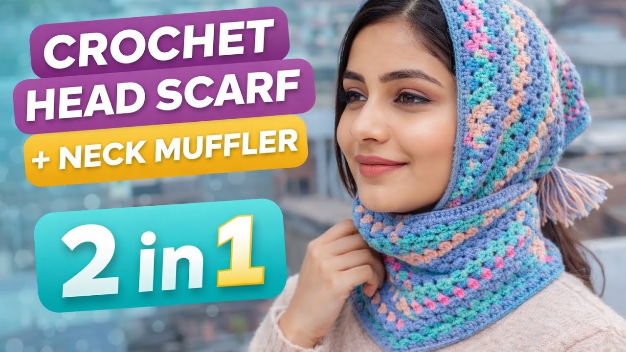 𝗪𝗼𝘄✨💯Crochet Head Scarf cum Neck Muffler✨ | 2 in 1 Stylish Winter Crochet | Easy & Trendy🧶