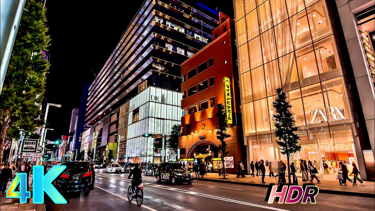 Japan Walking Tour Night | Ginza Tokyo Walk • 4K HDR