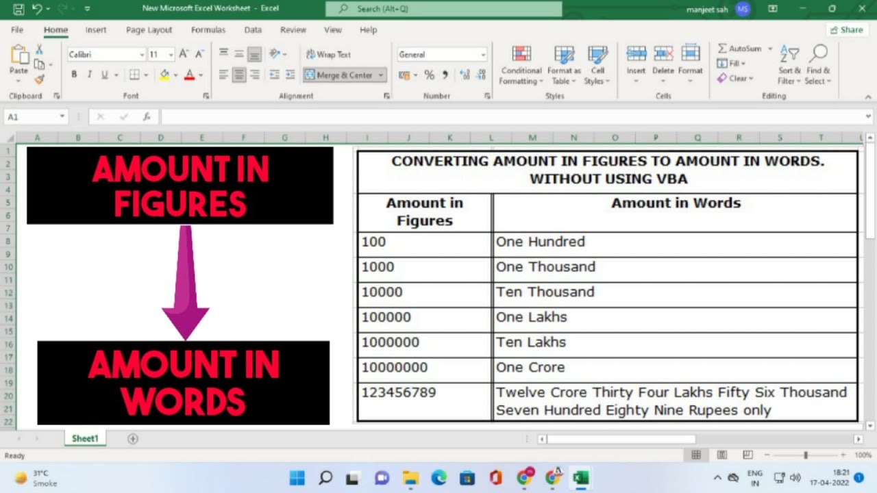Numbers to words in EXCEL | Quantity estimation and billing Engineers