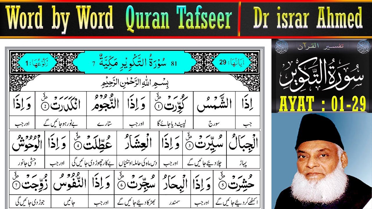 Surah At-Takwir Ayat 1–29 Tafsir | Dr israr Ahmed Quran Tafseer in Urdu