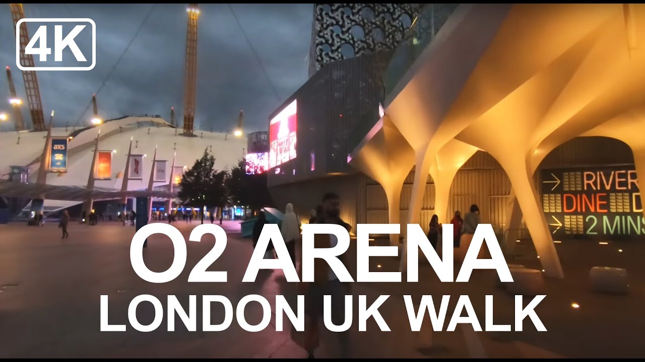[4K] London's O2 & Greenwich Peninsular guided Night Tour (Turn On Captions)