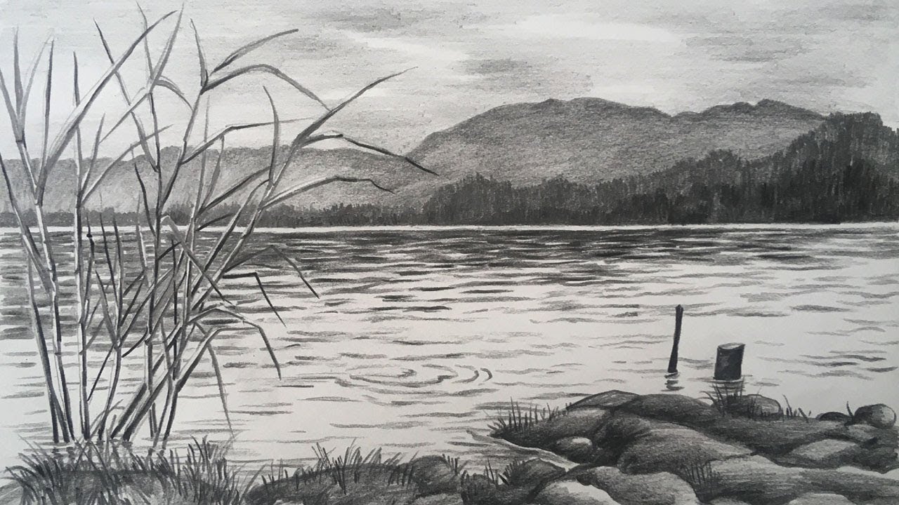 Landscape drawing in pencil | scenery pencil sketch | pencil art