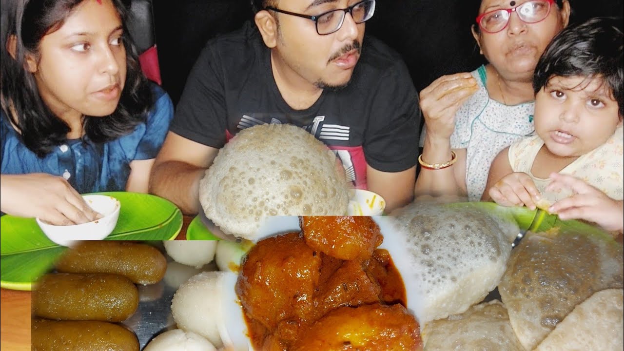 Eating Show - Luchi, Spicy Aloo Dum, Bengali Sweets | Family Eatingshow | Poulamieatingshow