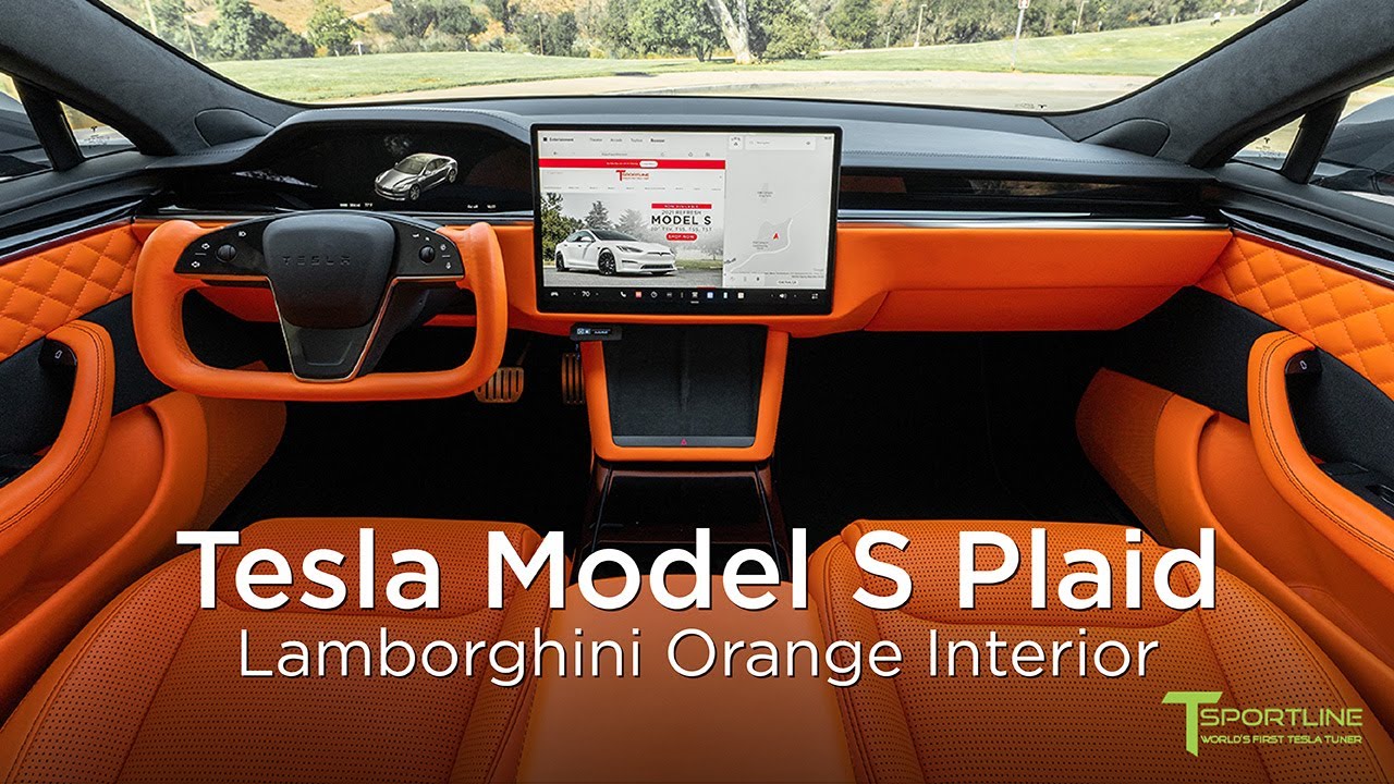 2021 Tesla Model S Plaid Custom Interior in Lamborghini Orange Leather by T Sportline