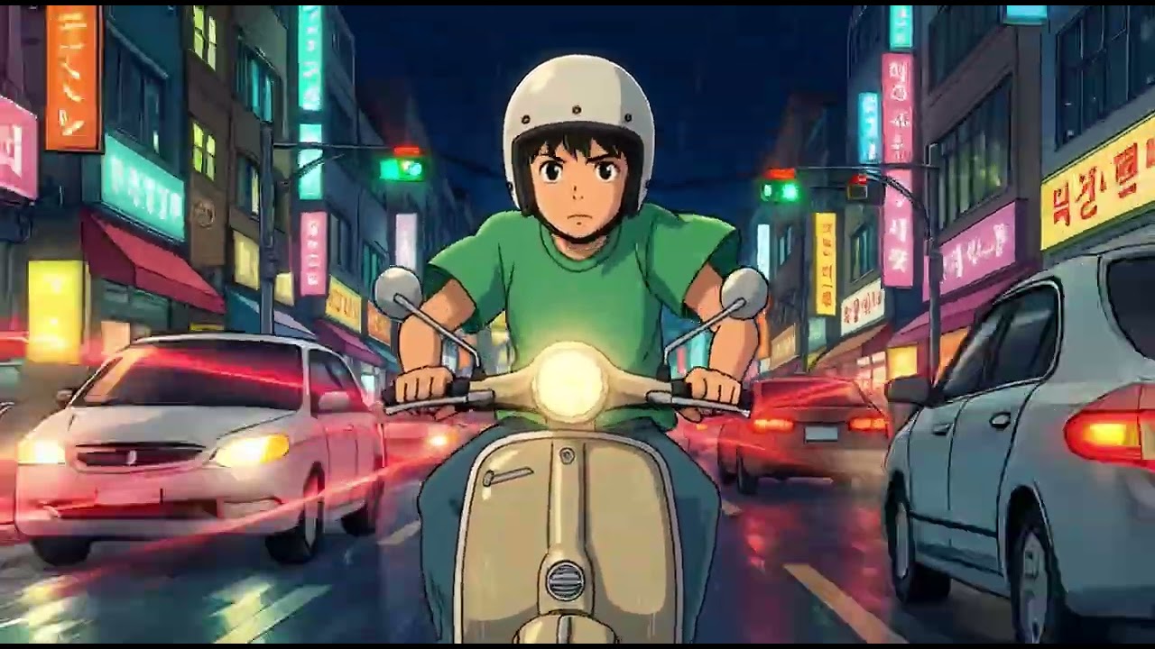 비 오는 날, 뜨끈한 짜장면과 스쿠터 퇴근길 ☔🛵 | Rainy Day Jajangmyeon & Cozy Ride Home (Ghibli Style)
