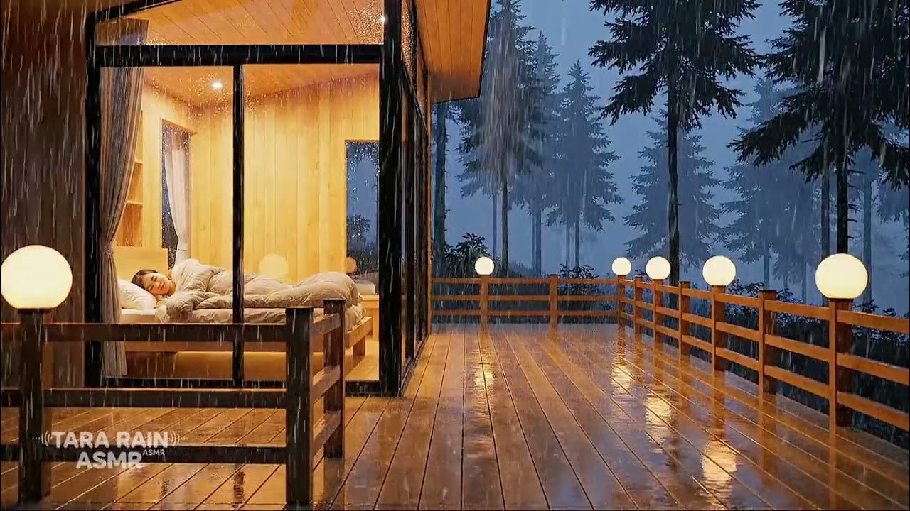 Rain on Cabin Deck at Night 🌧️ Cozy Forest Rain Sounds for Sleep, Relax & Study ASMR 4K