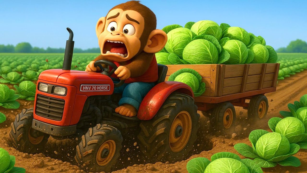 Farm Work: Tractor Crash, Monkey Farmer Harvests Radish Vegetables On Farm | Cobby Farm