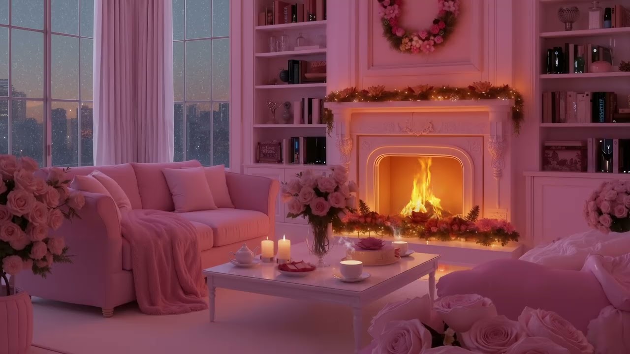 Romantic Valentine Fireplace 💕 Gentle Piano Music to Calm the Mind & Sleep Deeply
