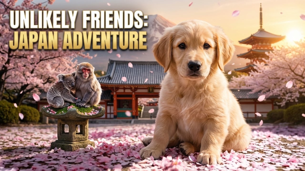✨🐾Golden Puppy & Koala Explore Japan’s Cherry Blossom Festival 🌸🐶🐨 | Befriending Temple Monkeys!🐒🏯🏮