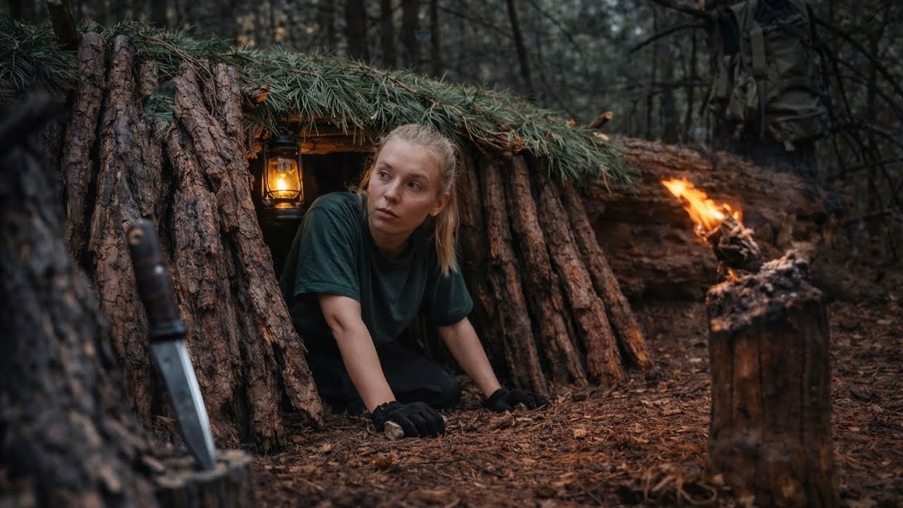 Primitive Shelter Under a Tree | Calm Forest Survival