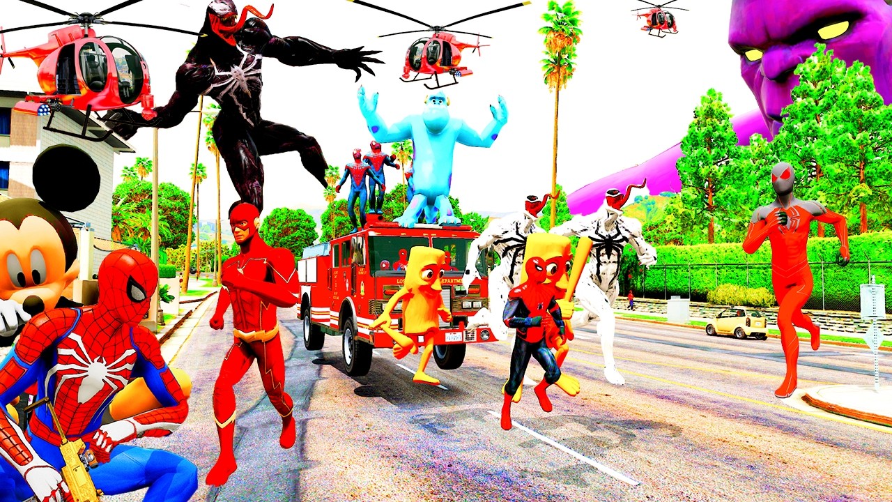 Giải Cứu Siêu Nhân Người Nhện Đi Xe Ô Tô MC-Queen, Máy Bay! Spider-man Car Rainbow Superheroes