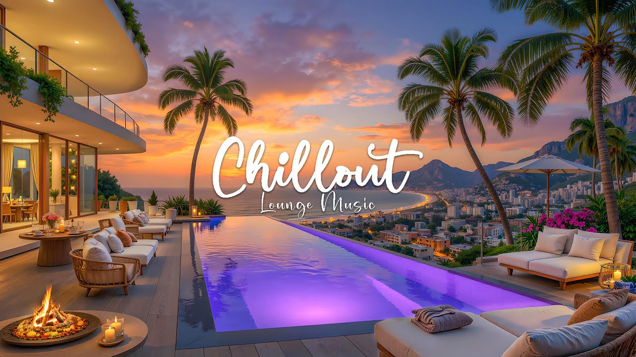 Luxury Mediterranean Lounge 🌅 Beach Balcony At Sunset With Chillout Lounge Music