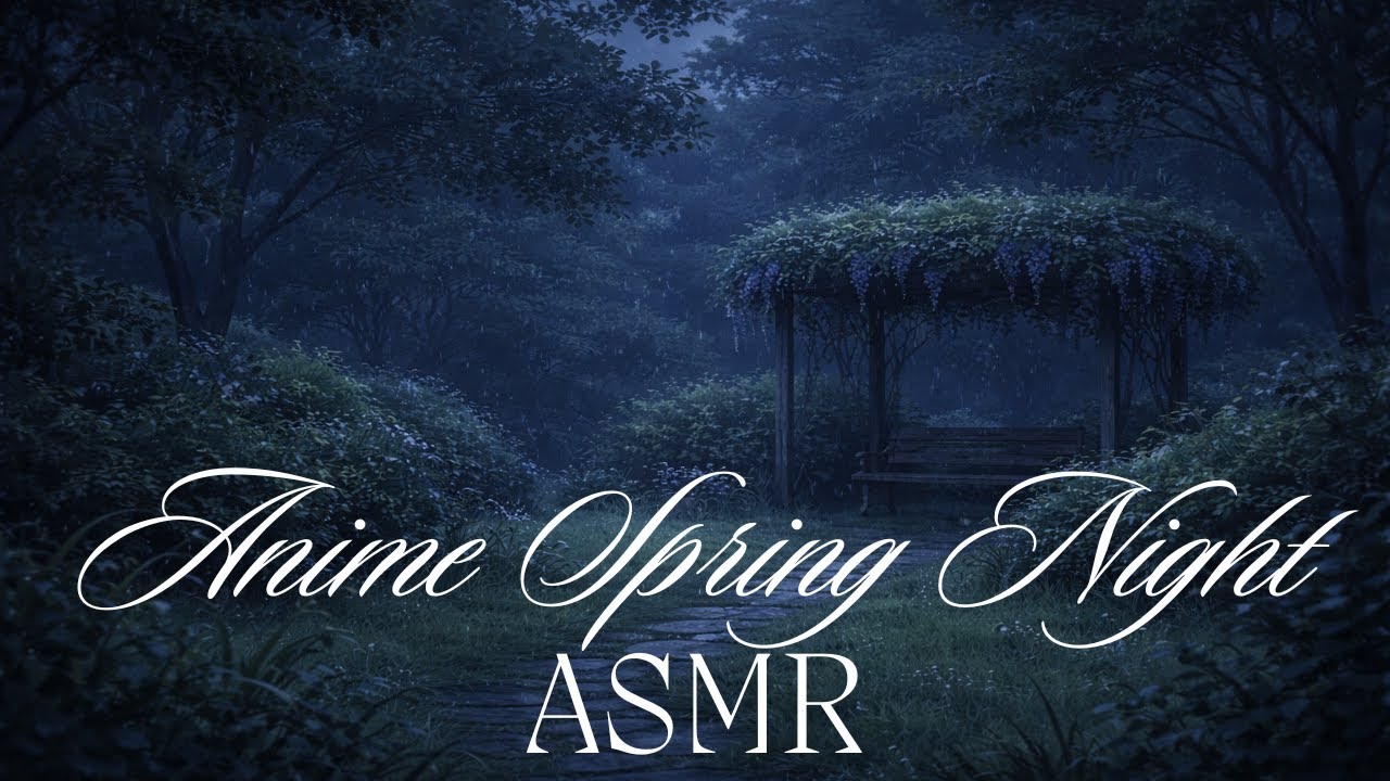 Anime Spring Night ASMR 🌸 Soft Rain & Gentle Wind | No Talking | Sleep Sounds